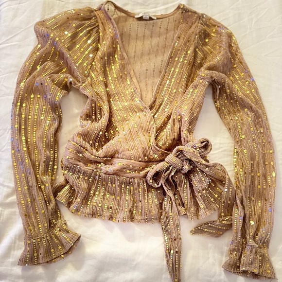 Blashe Metallic Gold Sequin Wrap Blouse (M) - Picture 2 of 6